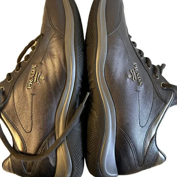 Authentic Prada Women Silver and Gray Leather Sneaker EU 38.5 Made in Italy - Picture 5 of 10